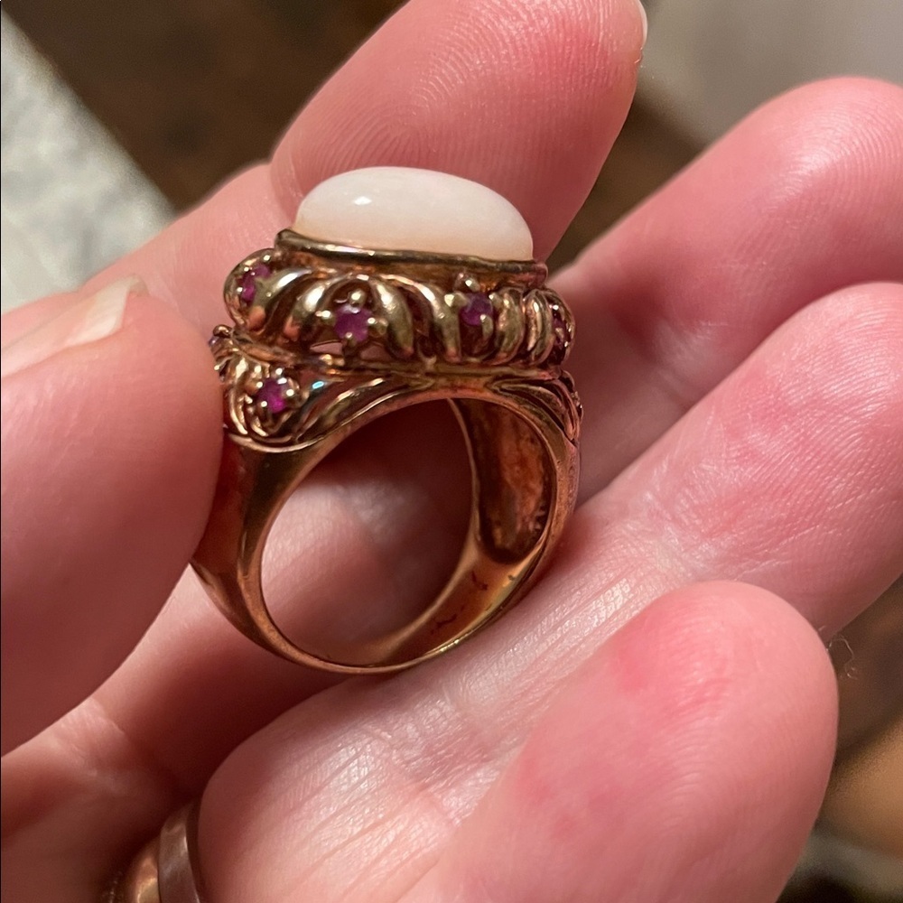 Sterling Silver 18k Rose Gold Vermeil Pink Opal Rubies Size 7 Ring - Picture 3 of 10